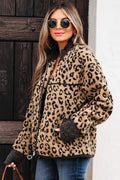 Sloane Leopard Zip Up Pocket Jacket Threaded Pear
