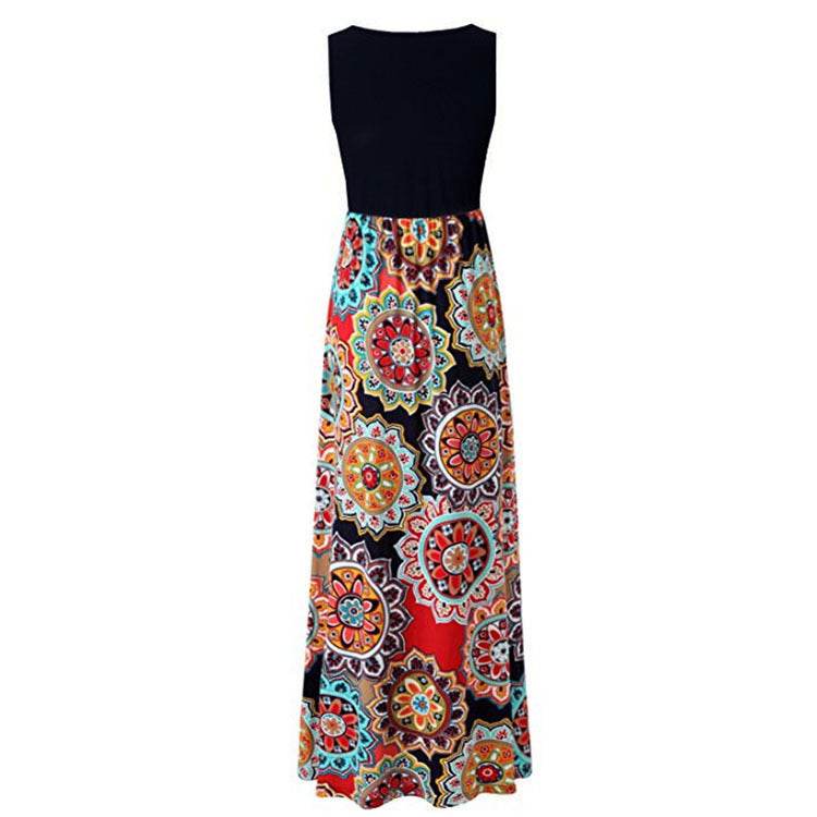 Modieuze bedrukte mouwloze, slanke lange jurk Nexora Store