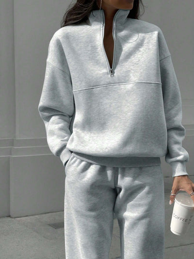 Sportief sweatshirt met lange mouwen, modieuze opstaande kraag, top met ritssluiting en elastische band, broek met zak, herfstkleding voor dames Ritchy's Shop