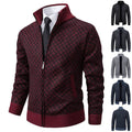 Men's slim fit thickened plaid print jacket cardigan with zipper and stand collar in multiple colors for winter casual wear