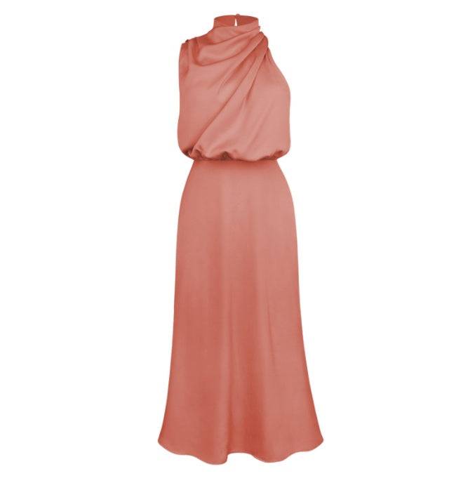 Dames zomerjurk zonder mouwen in stijlvol design, comfortabel polyester materiaal, lichtroze kleur.