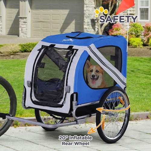 Aosom Hondenfietskar blauw-witte fietskar met gaasscherm en grote wielen voor middelgrote honden veilig reizen
