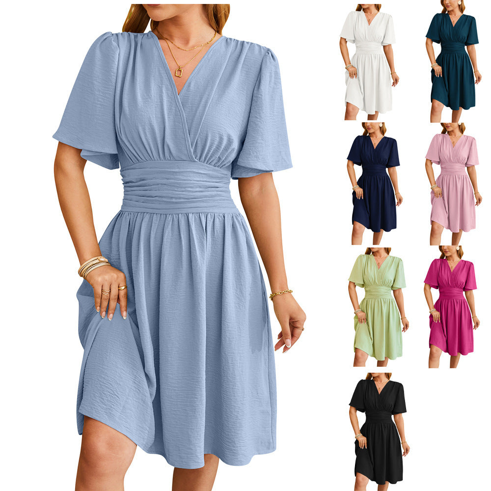 V-hals getailleerde taille flare-mouwen modejurk voor dames Ritchy's Shop