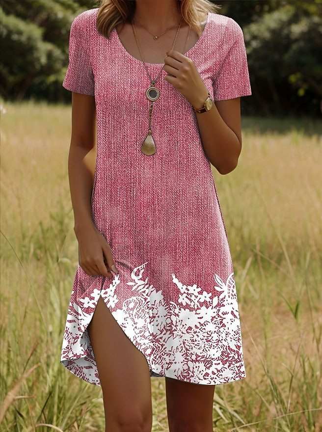 Print Element Ronde Hals Korte Mouw Jurk Nexora Store