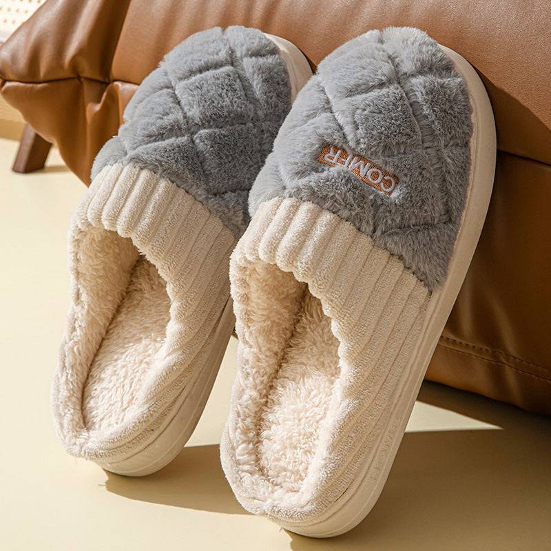 Solid Rhombic Letter Home Slippers Winter Warm Non-slip Floor Bedroom Plush Slipper For Couple House Shoes Women Men Nexora Store