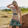 Hoge taille V-hals korte mouwen Boho print jurk Nexora Store