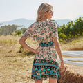 Hoge taille V-hals korte mouwen Boho print jurk Nexora Store