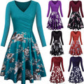 Elegante jurk met lange mouwen en V-hals en bloemenprint in A-lijn Nexora Store