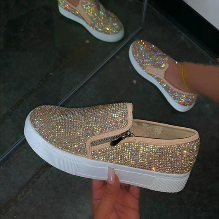 Grote maat platte casual schoenen met strass en één pedaal, luie schoenen Ritchy's Shop