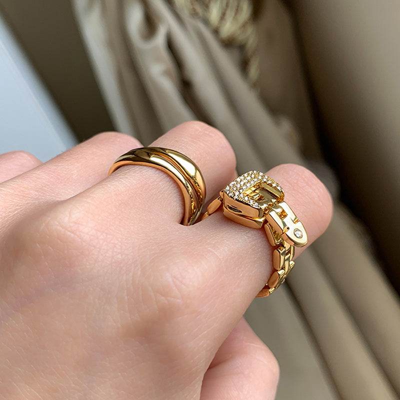 Adjustable Belt Buckle Zircon Rings Detachable Metal Soft Chain Ring Nexora Store