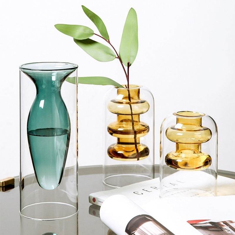 Woonaccessoires Nordic Ins Kleurrijke glazen transparante vaas Woonkamer Eettafel Gedroogde bloemen Hydrocultuur vazen Ritchy's Shop