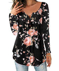 Geplooid bloemenshirt met lange mouwen en V-hals Nexora Store
