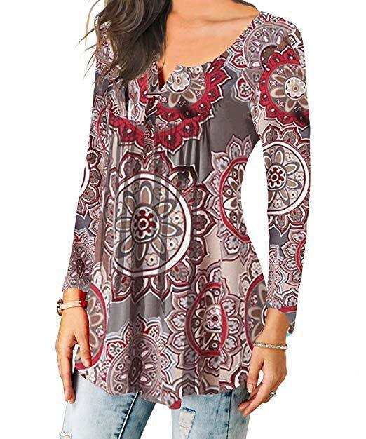 Geplooid bloemenshirt met lange mouwen en V-hals Nexora Store