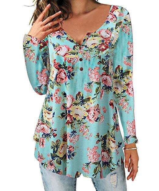 Geplooid bloemenshirt met lange mouwen en V-hals Nexora Store