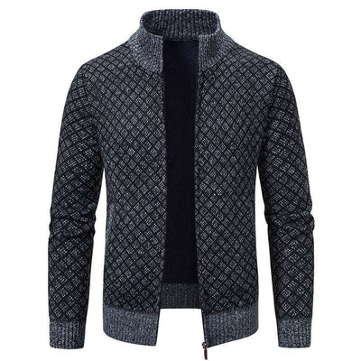 Thickened Plaid Print Jacket Cardigan Fashion Slim Fit Zipper Stand Collar Sweater Winter Men's Casual Long Sleeve Knitted Top Clothing Nexora Store