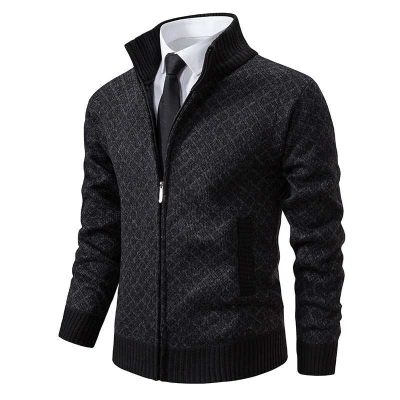 Thickened Plaid Print Jacket Cardigan Fashion Slim Fit Zipper Stand Collar Sweater Winter Men's Casual Long Sleeve Knitted Top Clothing Nexora Store