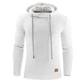 Men's hoodies sweater white textured knit with hood and drawstrings, 65% cotton 35% polyester