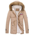 Heren winter warme dikke gewatteerde jas lange bontkraag legergroene parka fleece Ritchy's Shop