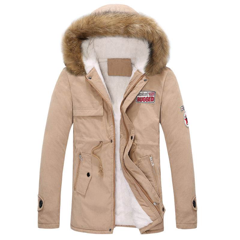 Heren winter warme dikke gewatteerde jas lange bontkraag legergroene parka fleece Ritchy's Shop