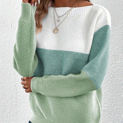 Pullover Knitted Sweater Fashion Round Neck Splicing Knitwear Loose Top Women's Clothing Nexora Store