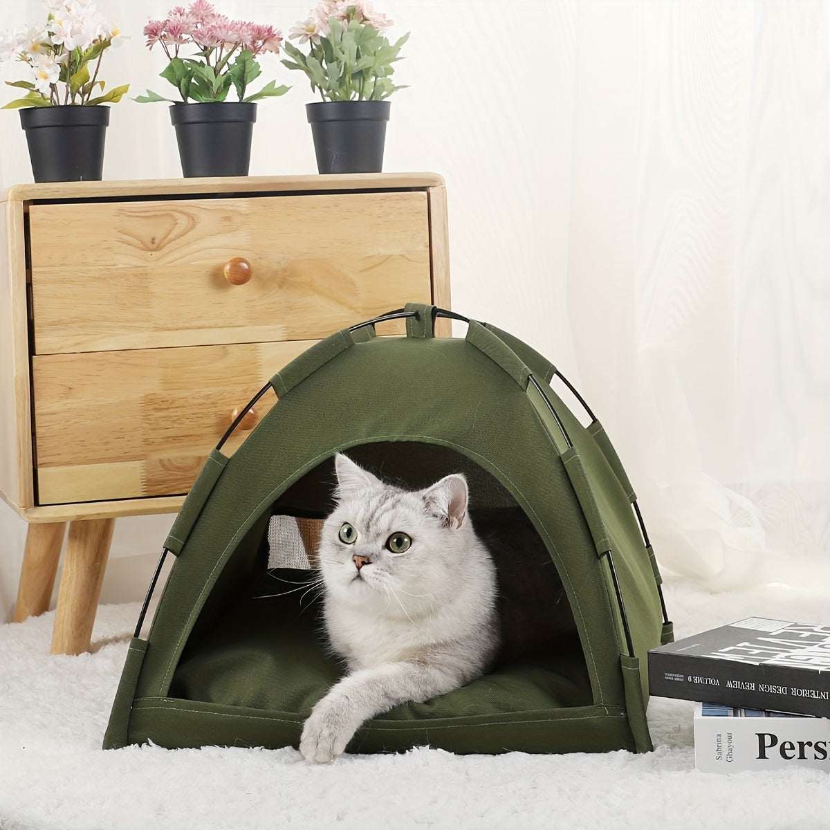 Kattententbed groen draagbare katten- en hondenbed met zachte antislip mat voor comfort en ademend zelfkoelend ontwerp