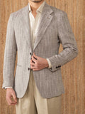 Katoenen en linnen visgraat zakelijke herenjas met halve voering Ritchy's Shop