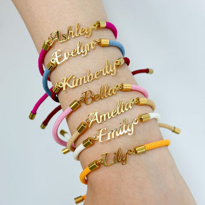 Gepersonaliseerde kleurrijke touwketting met aangepaste naamarmband, gepersonaliseerde verstelbare naamsieraden voor meisjes Nexora Store