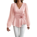 Taille-strakke V-hals blouse met driedimensionale bloemen Ritchy's Shop