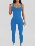 blauwe dames tanktop met jarretels en spandex stof, strakke taille en lange pijpen