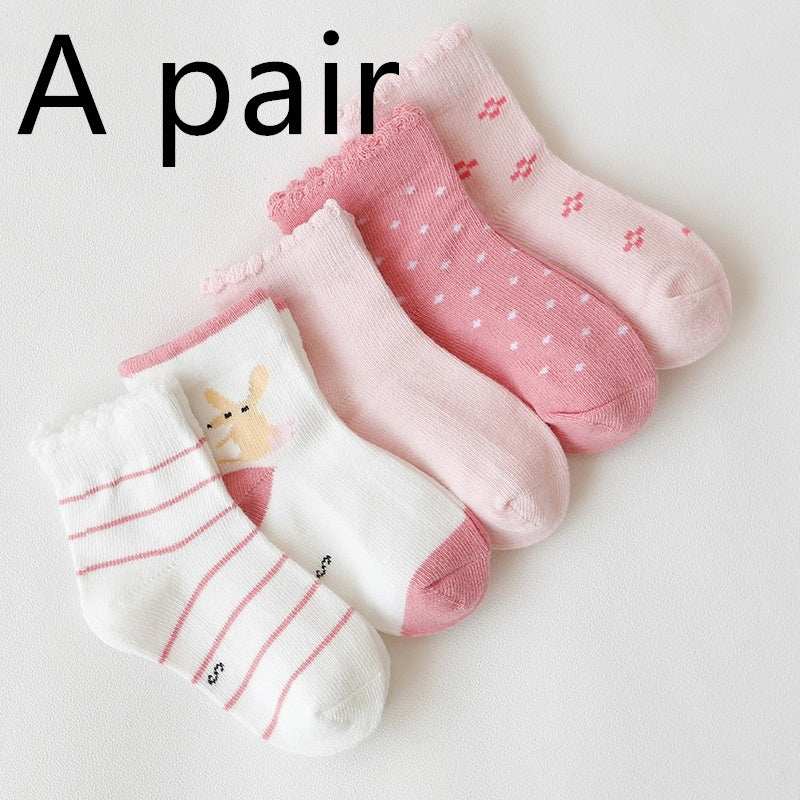 Set of colorful warm and breathable cartoonkousen children's socks made of combed cotton and jacquard, mid-calf length