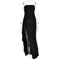 Strapless split lange zwarte jurk met hoge taille en A-lijn rok voor feestelijke gelegenheden