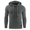 Men's gray textured hoodies sweater with drawstring hood and long sleeves
