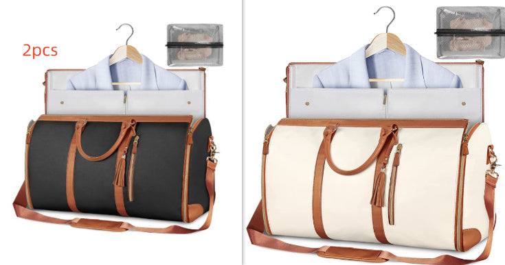 Grote reistas set in black and beige with brown handles and extra storage pouch, stylish and practical travel bag