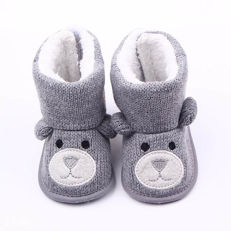 herfst winter nieuwe baby slofjes met berenmotief grijs zacht warm