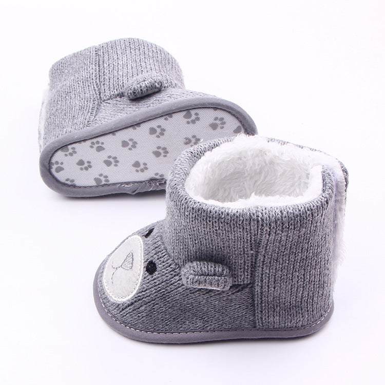 grijze zachte herfst winter nieuwe babyslofjes met voering en antislipzool met pootafdrukken