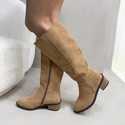 Chunky Heel Small Slim Suede Over The Knee Side Zipper Boots Nexora Store
