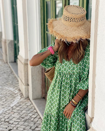 Zomerse dames vintage bedrukte bohemian jurk elegante dames casual losse V-hals korte mouwen lange jurken Nexora Store