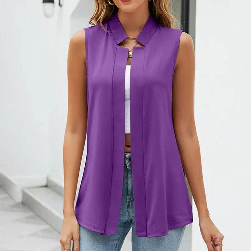 Elegante effen mouwloze vestcardigan voor dames - opstaande kraag zomeroutfit Ritchy's Shop