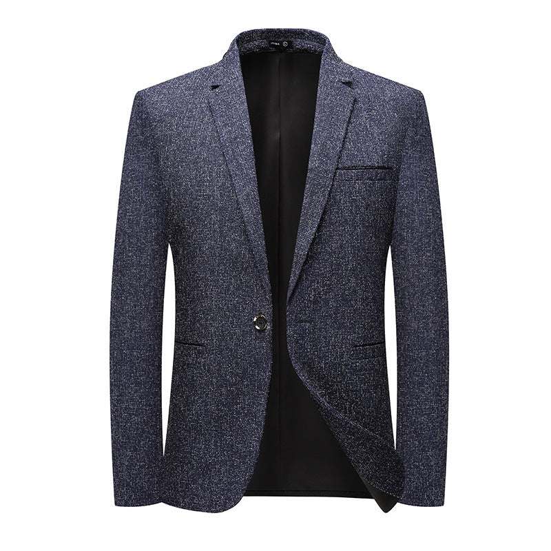 Koreaanse stijl slim-fit eenknoopsjas voor mannen in effen blauw met steekzakken en polyestervoering.