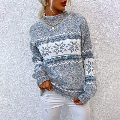 Winter Snowflake Sweater Fashion Half Turtleneck Pullover Knitted Tops Women's Christmas Clothing Nexora Store