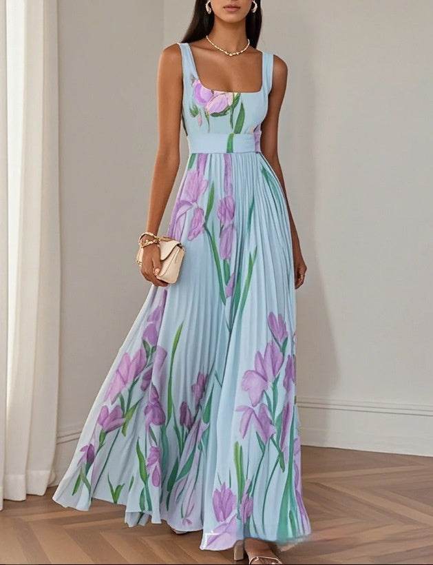 Mouwloze formele geplooide bedrukte jurk Nexora Store