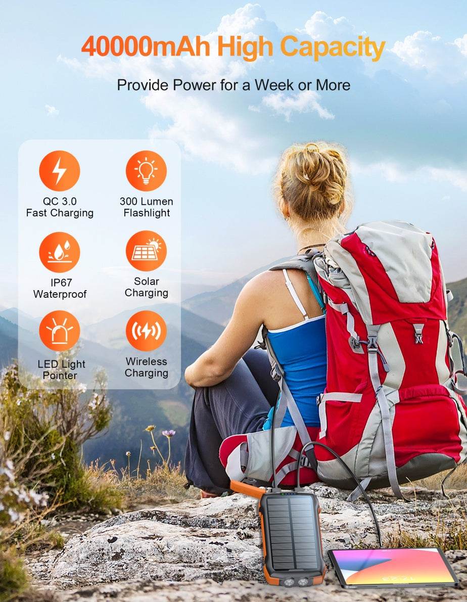 Nieuw product Grote capaciteit 20000mAh 3 USB C zaklamp IP67 waterdichte hoge snelheid draadloze oplader zonne-energie powerbank Nexora Store