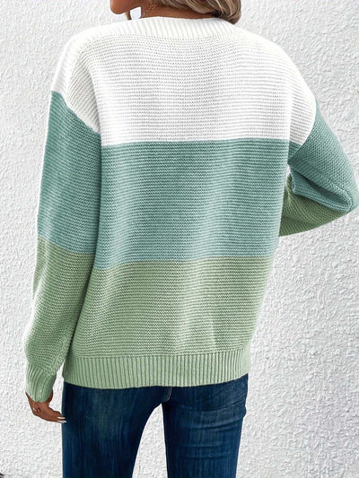 Pullover Knitted Sweater Fashion Round Neck Splicing Knitwear Loose Top Women's Clothing Nexora Store