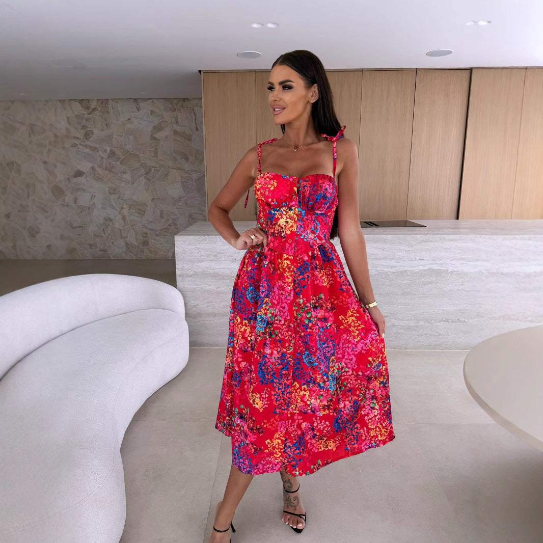 Off-neck kleur bedrukte slipjurk Nexora Store