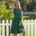 Zomer Dames Polka Dot Korte Mouw Jurk Casual Bandage Feest Geplooide Midi Jurken Elegante Groene Kantoor Dame Kleding Nexora Store