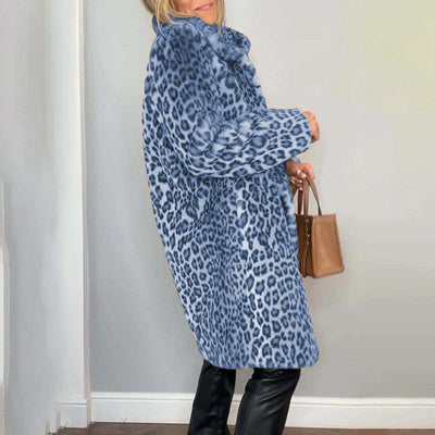 Women's Leopard Print Plush Jacket, Cozy Loose-Fit Warm Coat Elegant Medium-Length Fall Winter Outwear Nexora Store