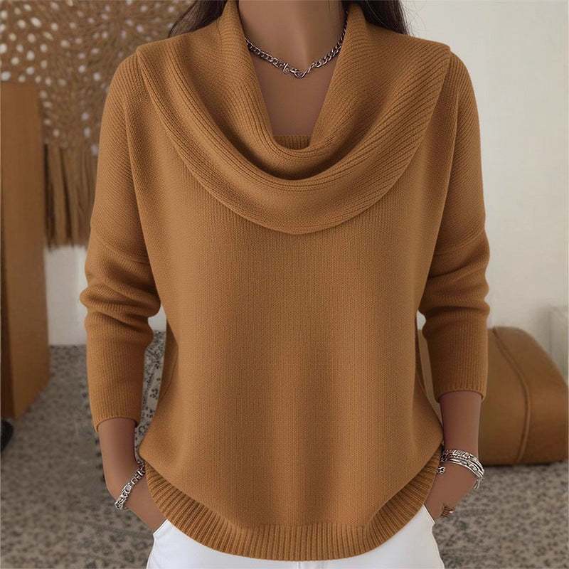 Purple long-sleeved loose fit pullover sweater with cowl neck in Japanese and Korean casual style