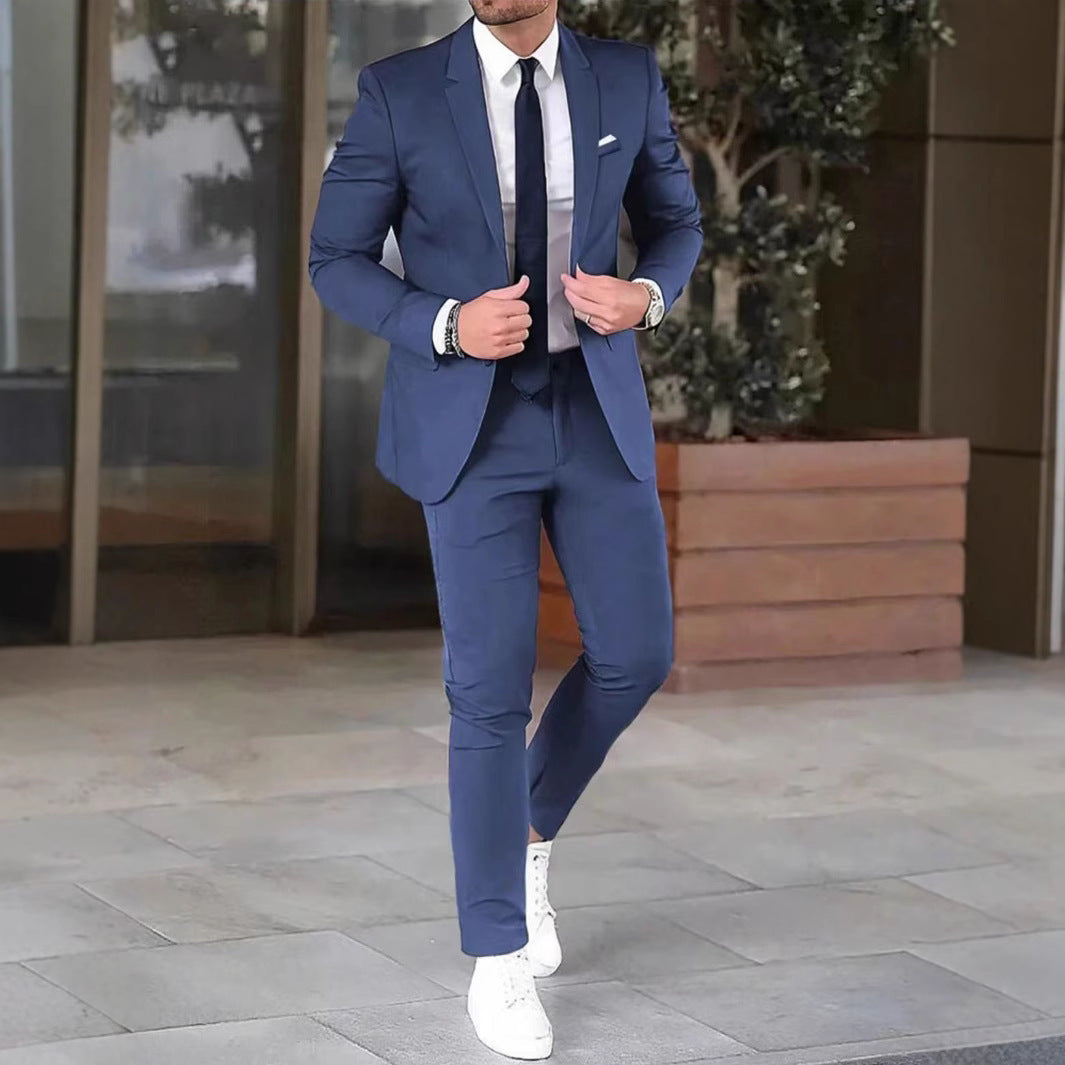 Tweedelige effenkleurige slim-fit jas-pakbroek Nexora Store