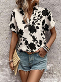 Grote bloemenprint V-hals vleermuismouwen casual los overhemd Nexora Store