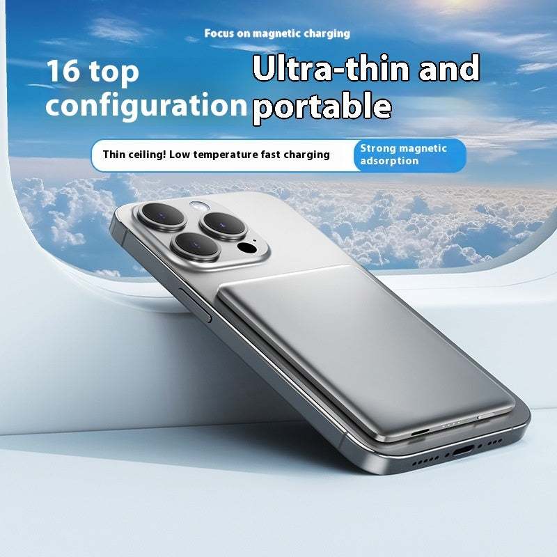 Magnetische draadloze powerbank in gun gray met ultradun ontwerp en sterke magnetische adsorptie